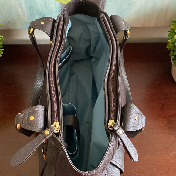 COLE HAAN VILLAGE F05 🤎🩵DARK BROWN🩵🤎 LEATHER SHOULDER SATCHEL BAG 🌟EUC🌟 - Picture 12 of 17